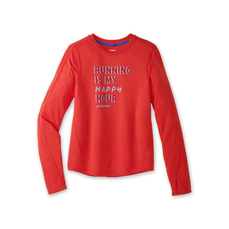 Brooks Distance Graphic - Womens Long Sleeve Running Shirt - Heather Jamberry/Happy Hour/Black (7352